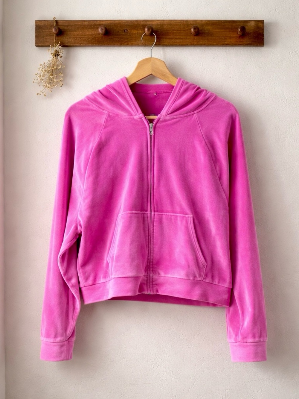 Victoria's Secret Plush Velour Hot Pink Full-Zip Cropped Hoodie Size S